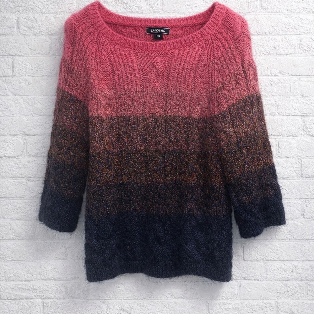 Lands’ End Ombré Wool Mohair Blend Cable Knit Sweater | Boat Neck | XS (2–4)